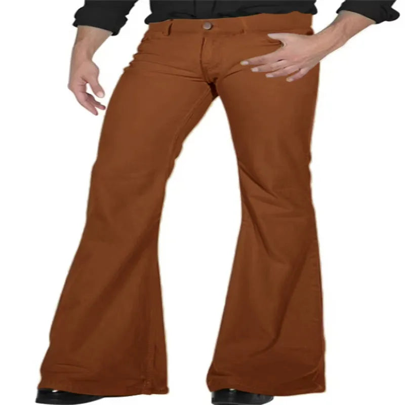 Solid colour stretch slim retro bell-bottom trousers for women, high elasticity, mid waist, zip fly, available in 12 colours