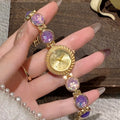 Women's quartz watch with 25mm round dial in zinc alloy case, showing spiral crown and choice of six colours.