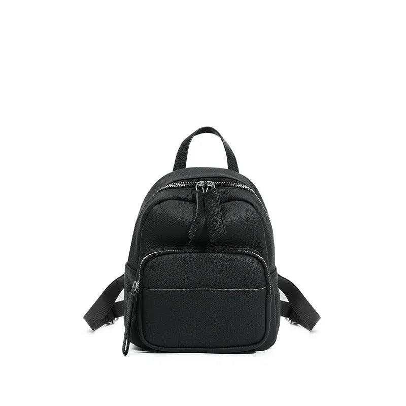 Genuine leather women's backpack in brown large size with soft handle and square vertical shape