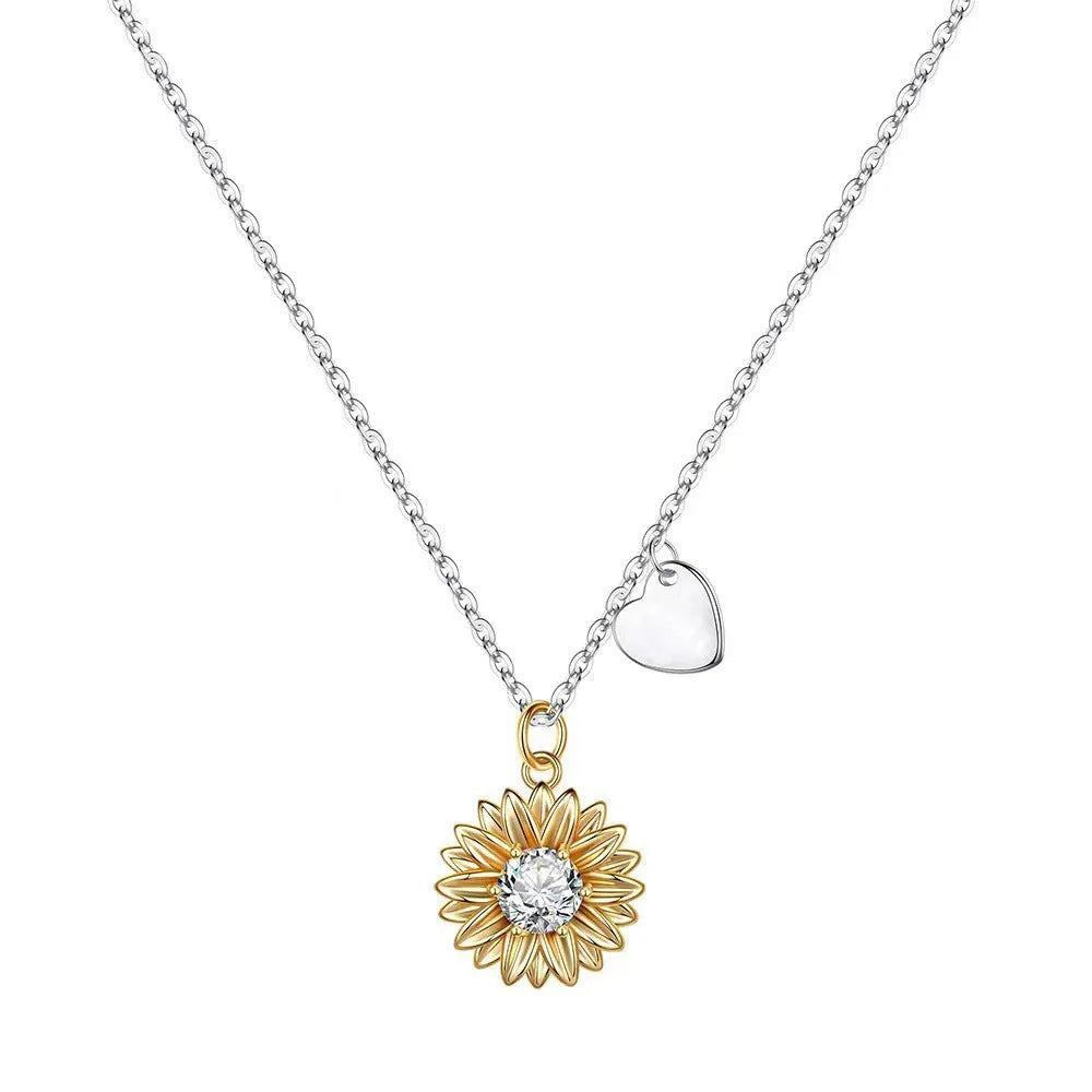 Silver sunflower necklace with geometric daisy pendant on adjustable 21-50cm chain