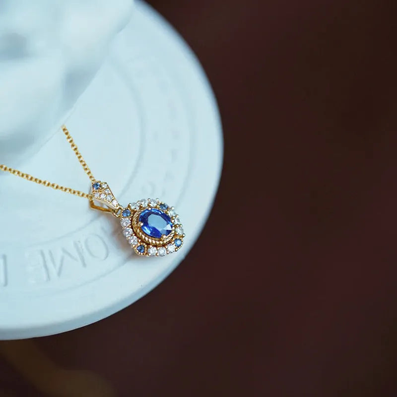Women's royal necklace with mixed gem inlaid pendant on adjustable box chain in yellow gold colour