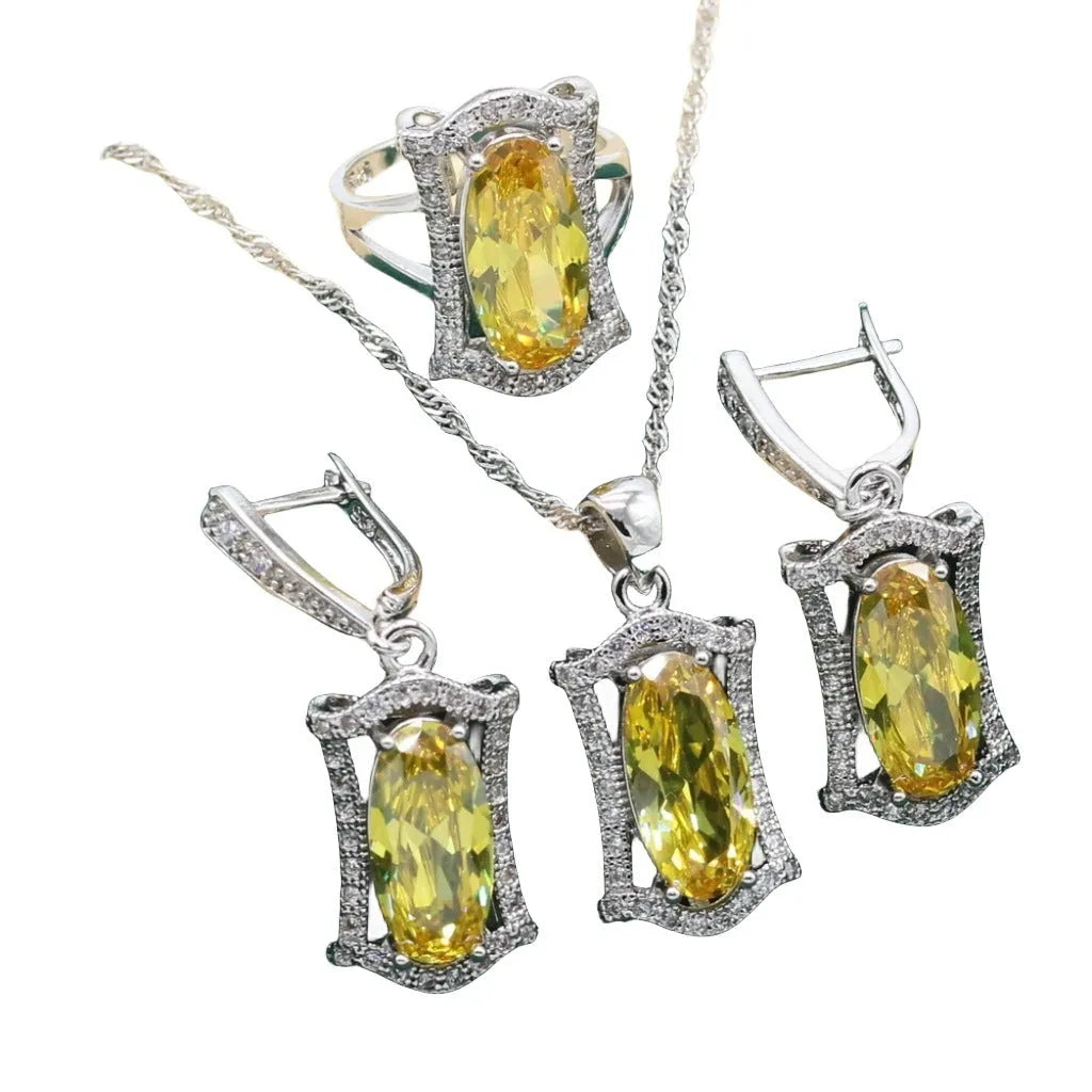 Women's anti-allergy zircon jewellery set with snake chain necklace, earrings, ring and bracelet in yellow alloy