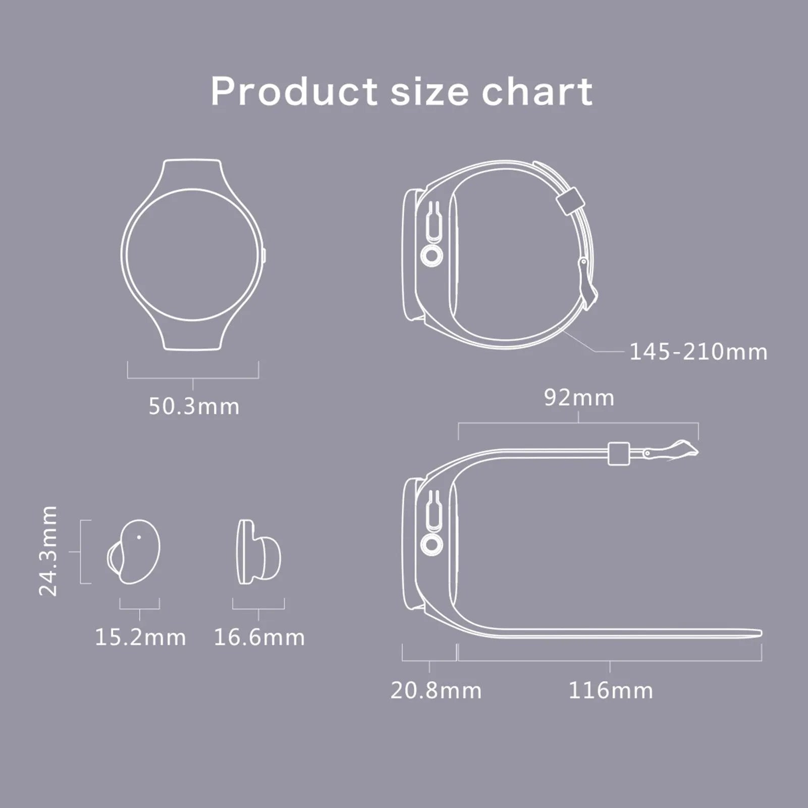 Black smart bracelet with detachable TWS Bluetooth earphones showing colour screen displaying heart rate and step count