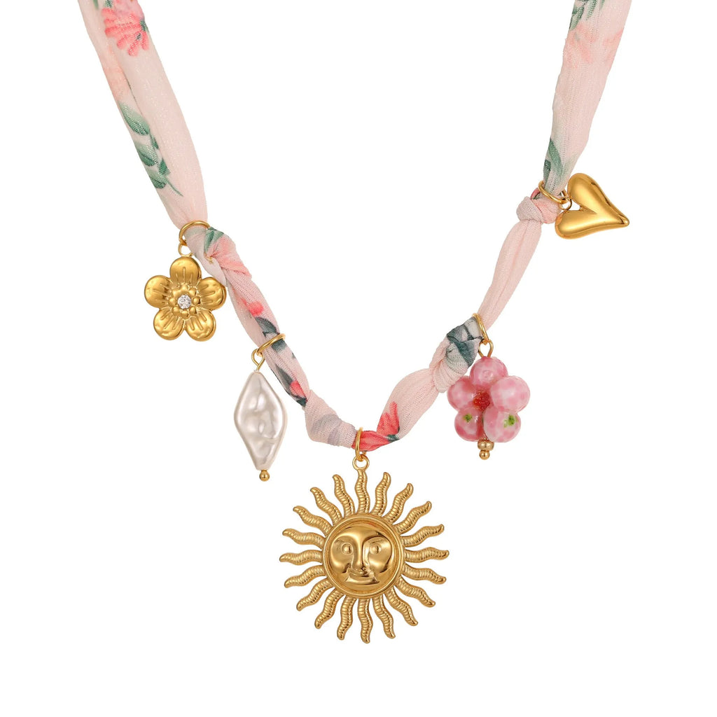 Women's stainless steel necklace with geometric sun pendant on adjustable 41-50cm chain