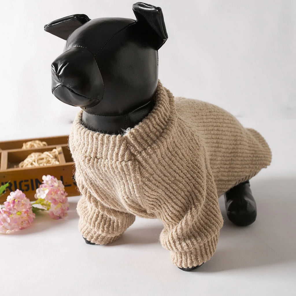 Brown cloth pullover sweater for small dog breeds on a mannequin