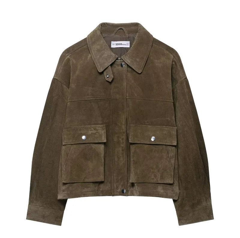 Women's PU fabric jacket in Japanese Korean casual style with medium thickness and regular cut