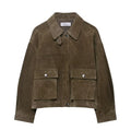 Women's PU fabric jacket in Japanese Korean casual style with medium thickness and regular cut