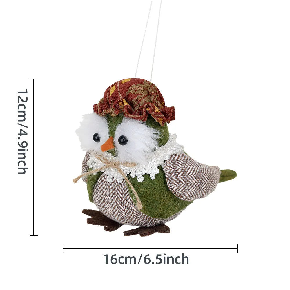 Green and orange cloth Thanksgiving pendant ornament featuring an owl and harvest bird design.
