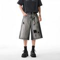High Street loose fit cotton denim shorts in gray with water washed hole detail for summer