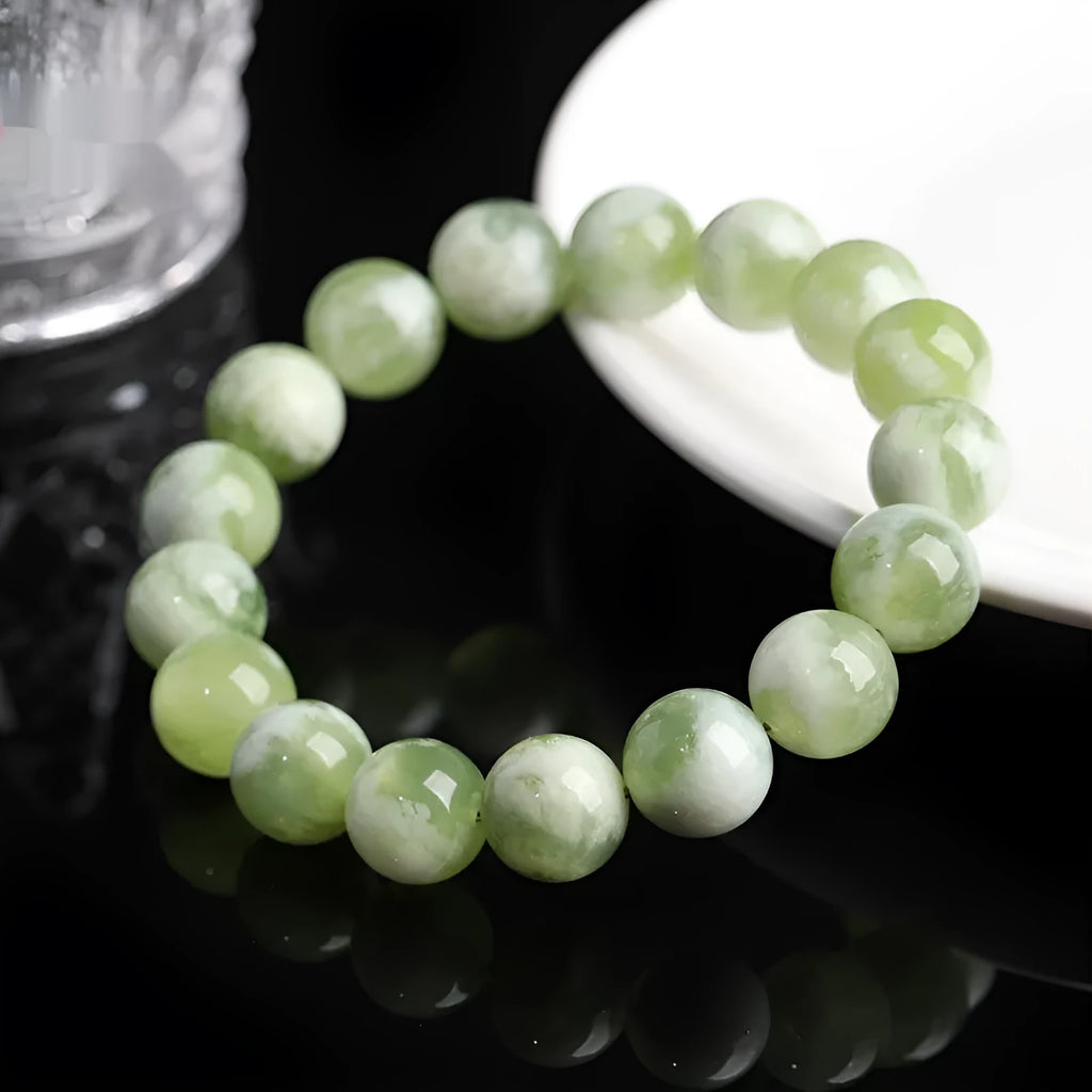 Green milk-in-water Xiuyan jade bracelet polished unisex single circle 10mm beads