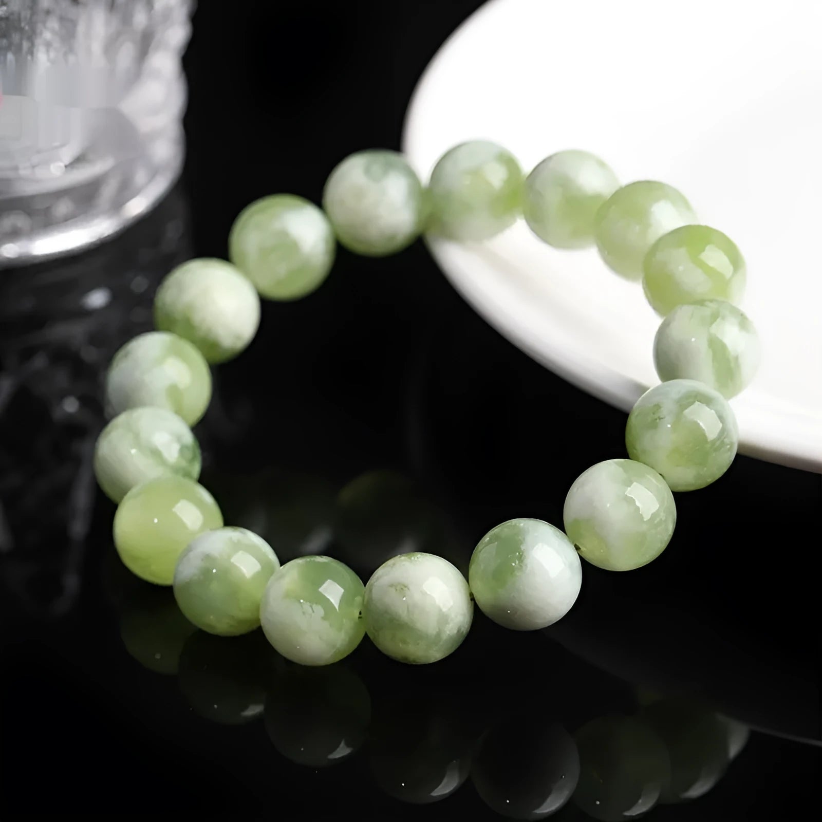 Green milk-in-water Xiuyan jade bracelet polished unisex single circle 10mm beads