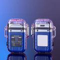Transparent plastic double arc lighter with detachable clip, Type-C port, and button in black colour