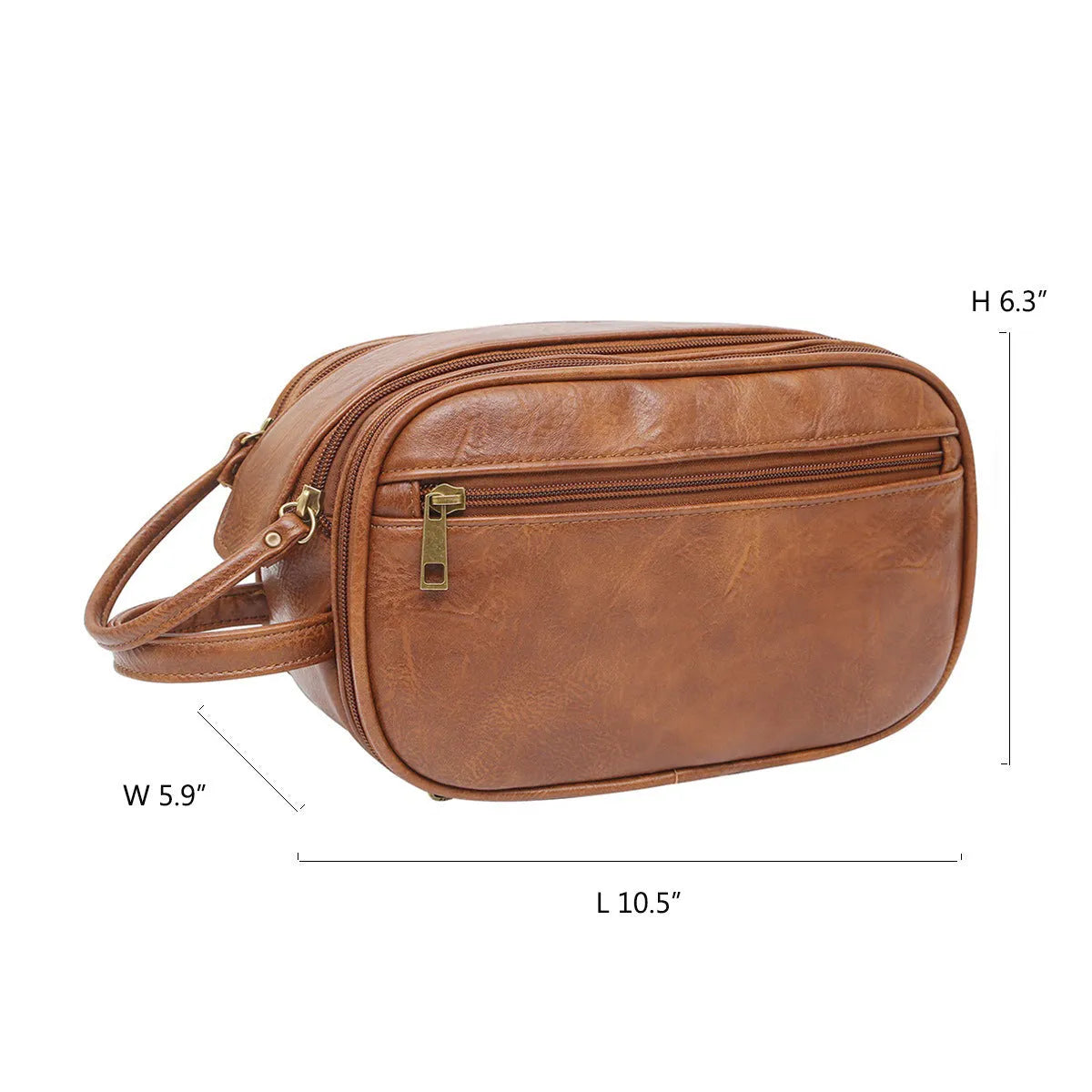 Men's black PU leather toiletry bag with zipped compartment for travel storage.