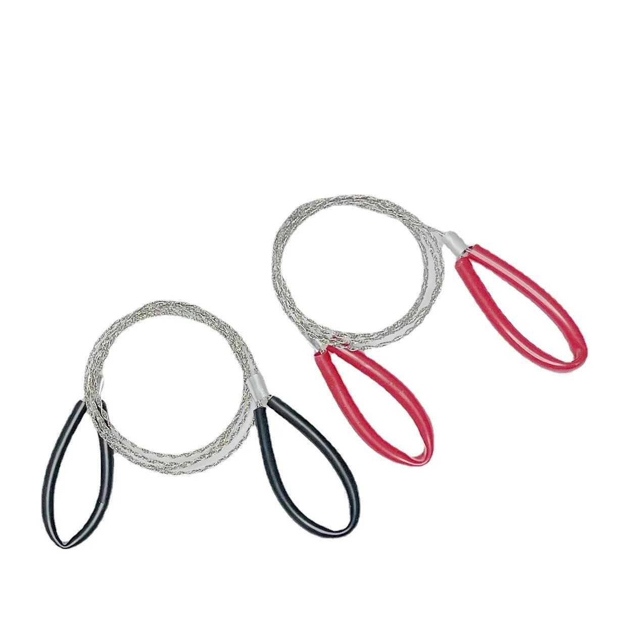 German stainless steel survival wire saw showing four-strand cutting wire with black and red colour options