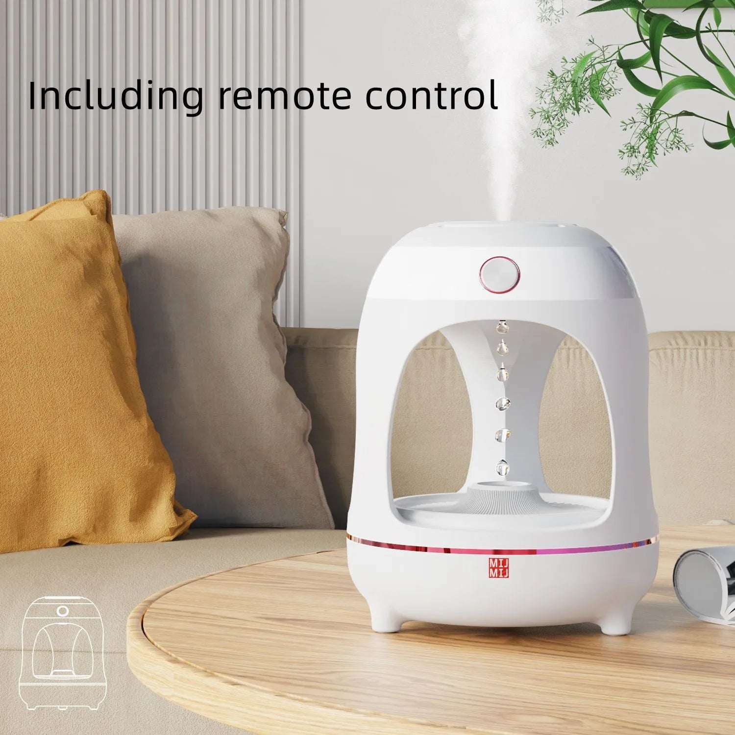 Anti gravity levitating water drops humidifier with LED night light, rose gold white, on desk