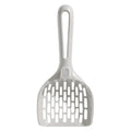 Gray plastic cat litter scoop with matching base for self-cleaning kitten toilet maintenance