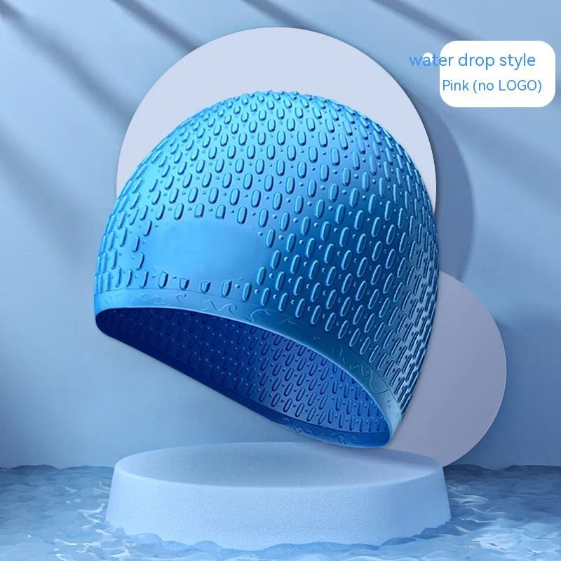 Silicone swimming cap with water drop pattern in various solid colours for adult swimming