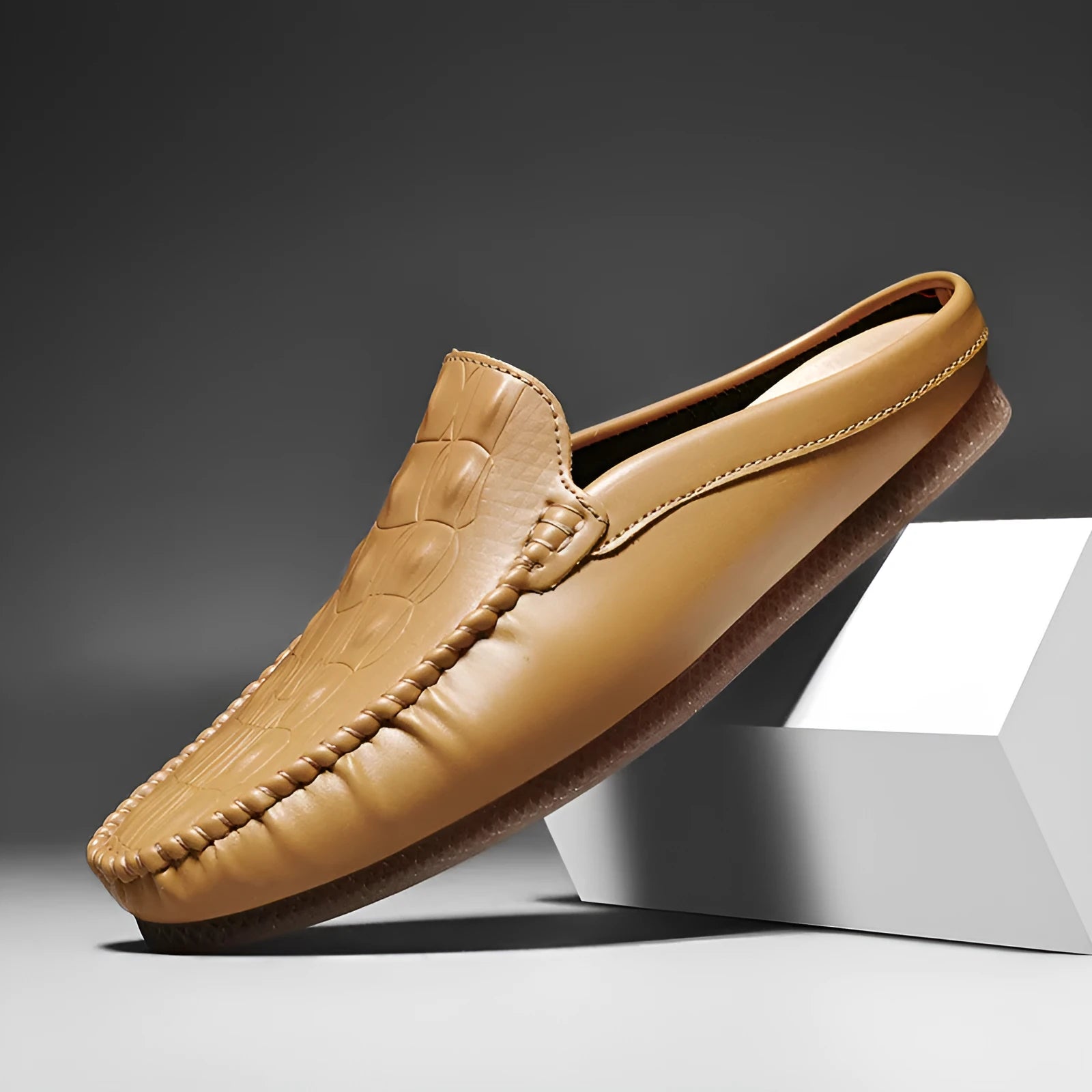 Men's black summer semi-slippers with breathable artificial PU upper and rubber sole