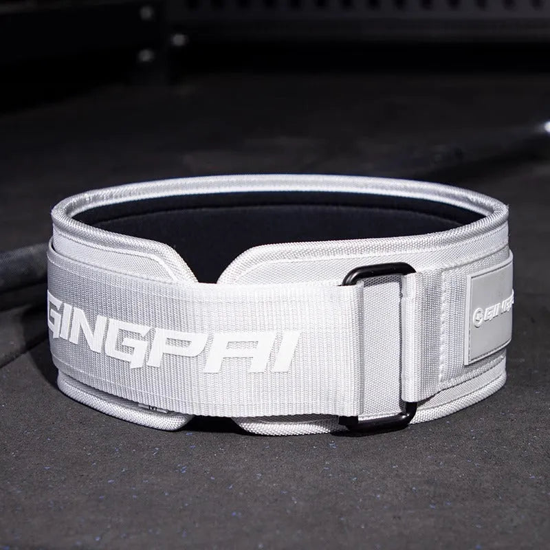 Abdominal exercising band with lumbar support belt for weightlifting and fitness training in adjustable sizes