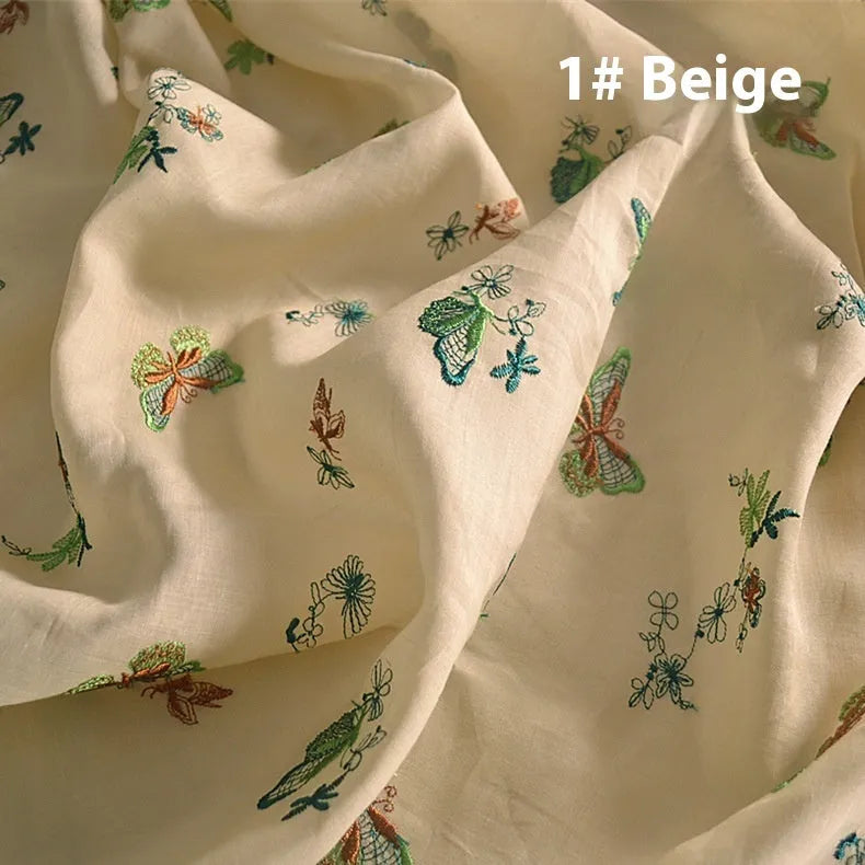 Pure ramie fabric for Hanfu making in beige, grass green, and dark green colours showing 140cm width