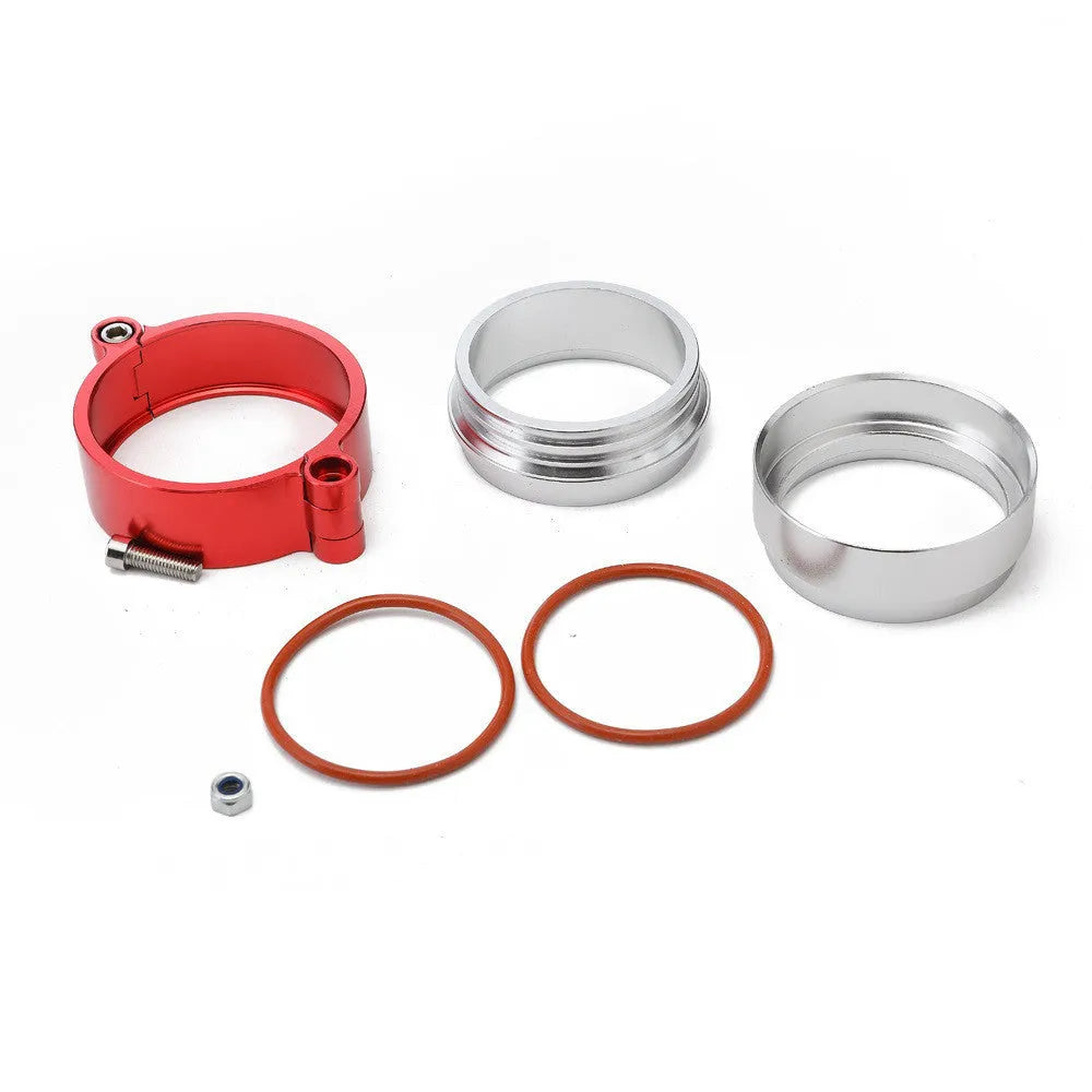 Aluminium fixed movement clamp for car exhaust systems in black, blue or red