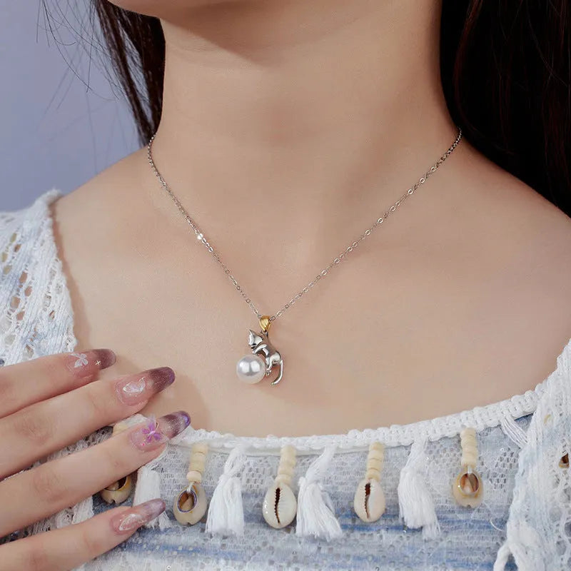 925 sterling silver clavicle chain with cat pendant and electroplated finish