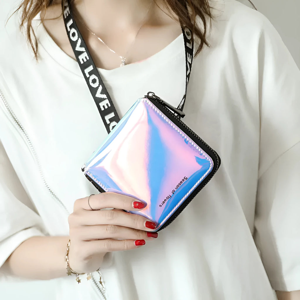Korean style short folding women's wallet in three colour options with 11cm dimensions