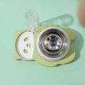 Grey panda-shaped elevated pet bowl set with automatic water dispenser and tilted stainless steel food bowl