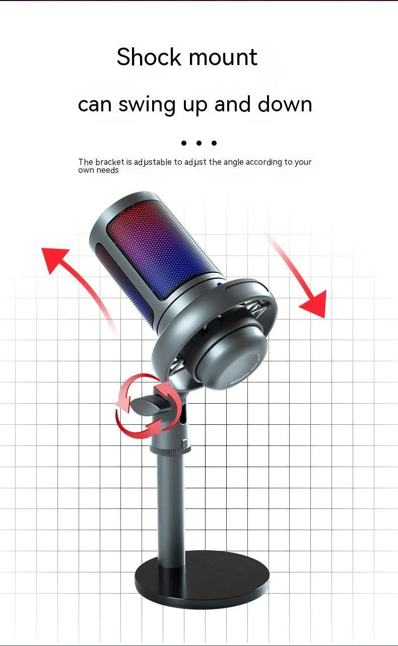 RGB USB condenser microphone in black, white, and pink colours for computer recording