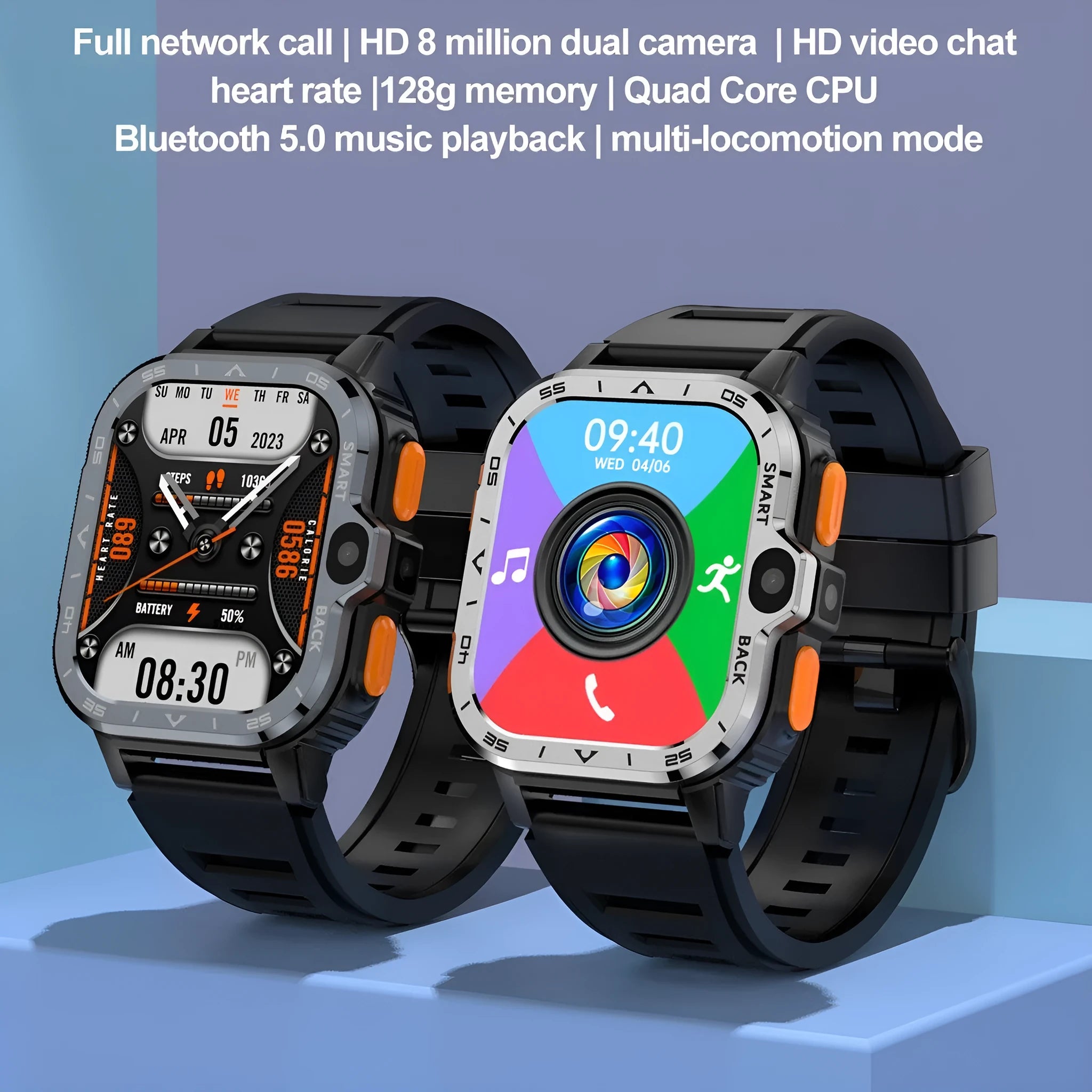 Student smart watch with TFT touch screen, Bluetooth calling, and heart rate monitor in black