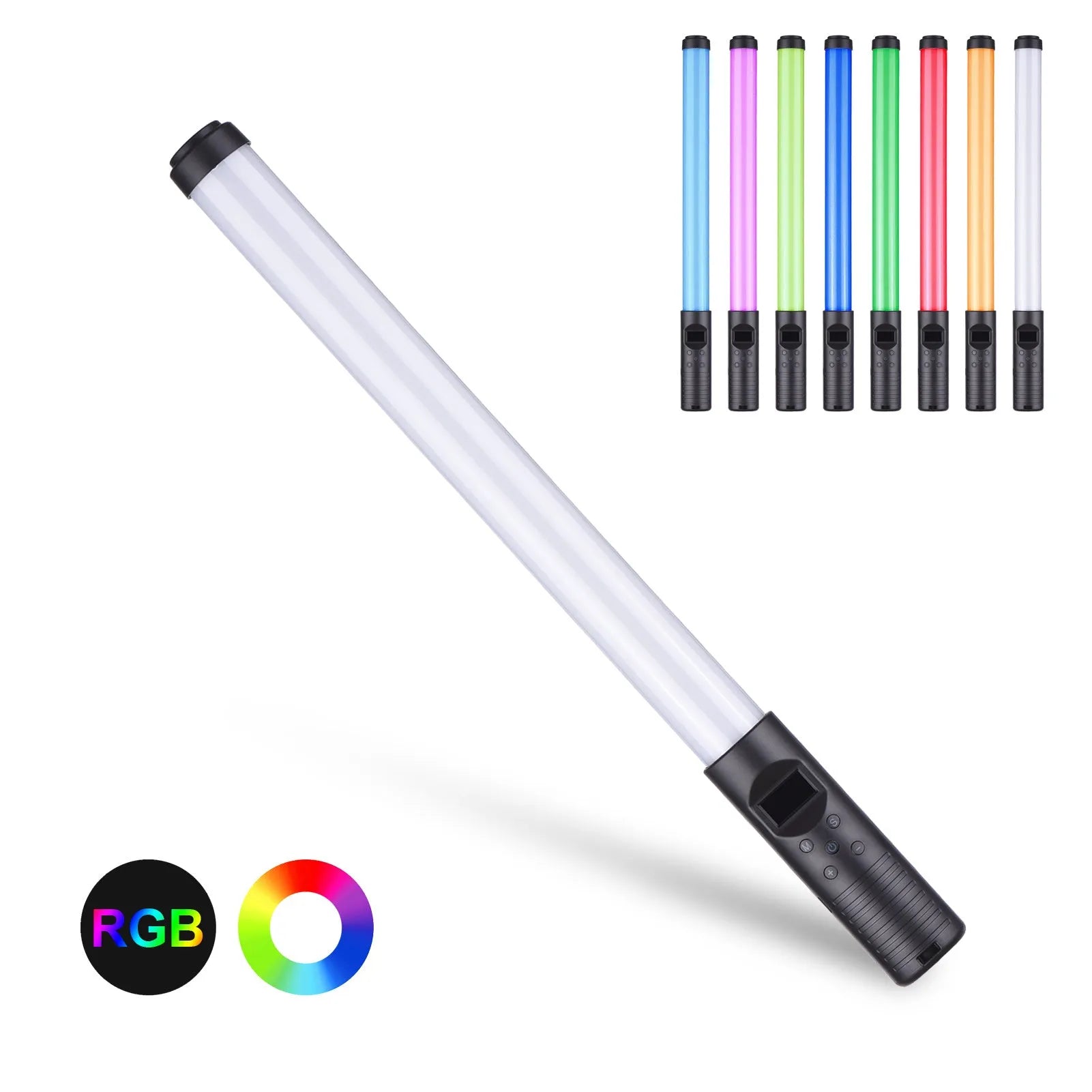 Dual colour temperature handheld LED photography light stick with 114 lamp beads, 200 lm, RGB modes, and 1/4 inch screw mount in use