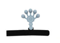 Gray silicone 5-finger rehabilitation hand trainer for grip strength exercises on a plain background