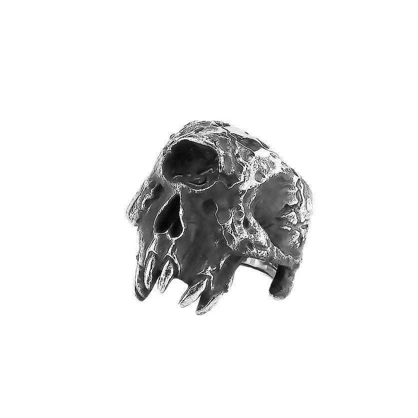 Alloy ring with one-eyed skull design showing electroplated metallic finish