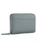 Men's and women's genuine leather zipper coin purse in solid colour with sewing line detailing