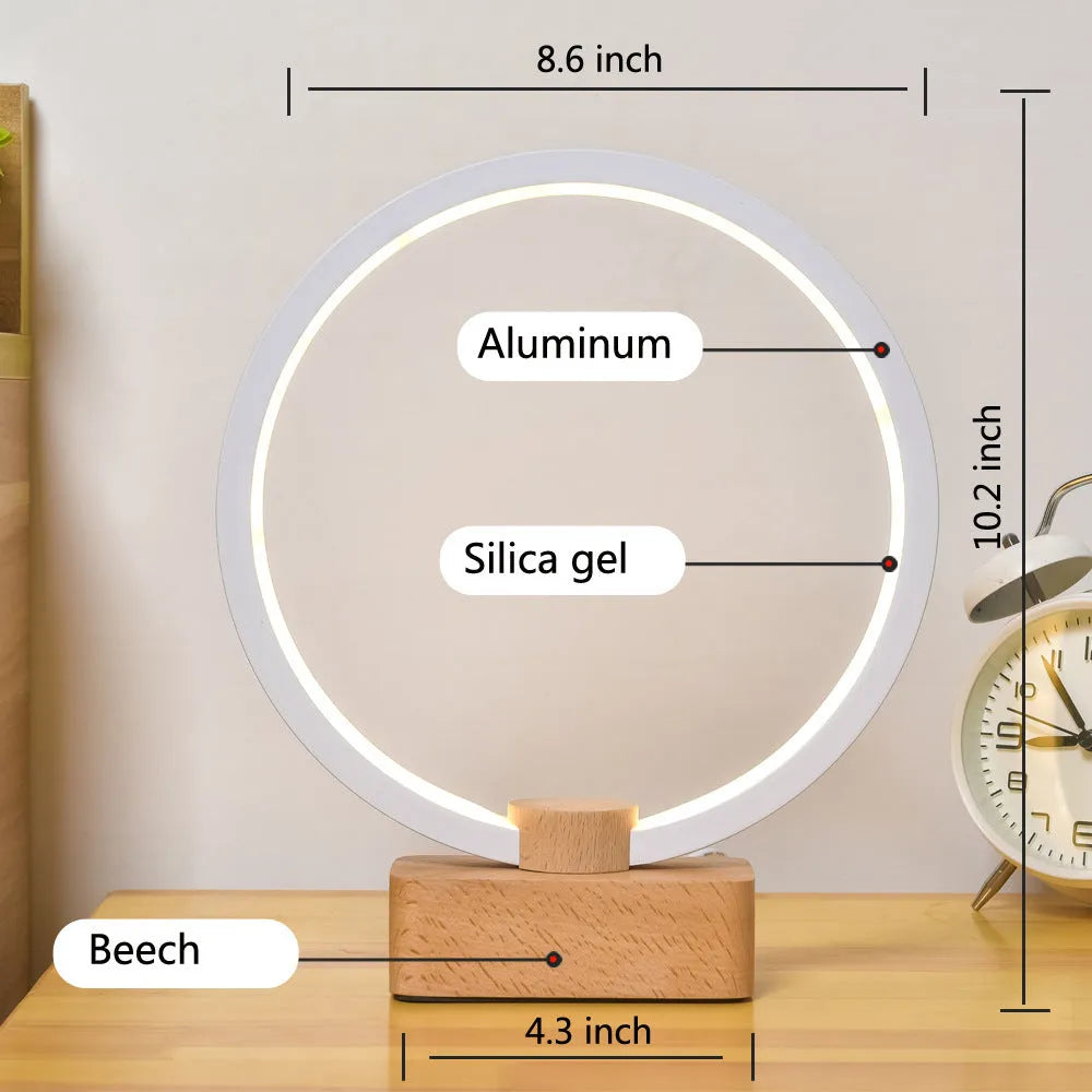 Smart solid wood LED small night lamp with bamboo holder, round small size, USB powered, modern simplicity style