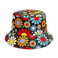 Colourful flower pattern polyester bucket hat with dome crown in M size 56-58cm