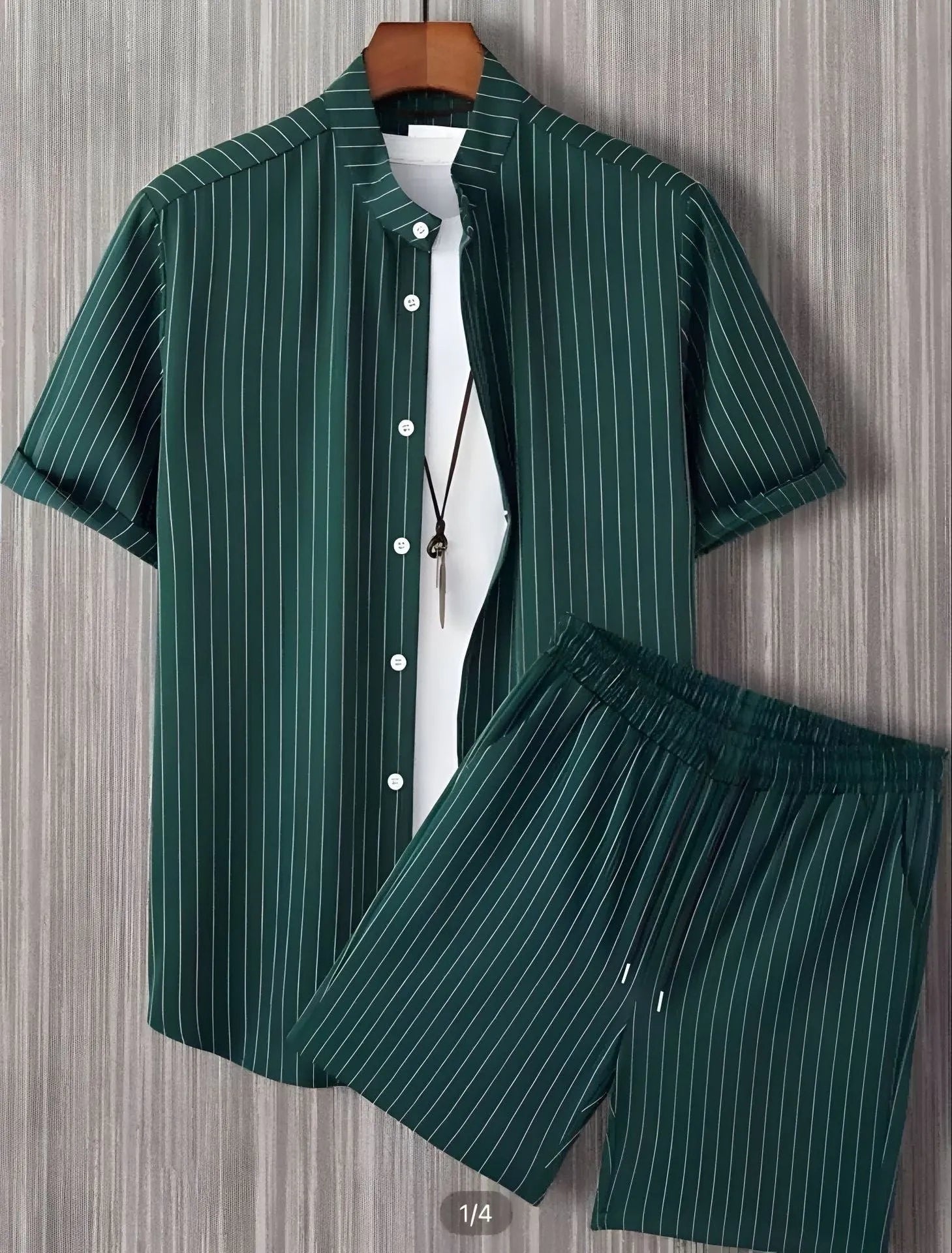 Men's beach style short sleeve shirt and shorts suit in polyester, available in multiple colours