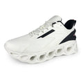 Men's black breathable low-top casual sports shoes with mesh upper and white EVA sole on a plain background.