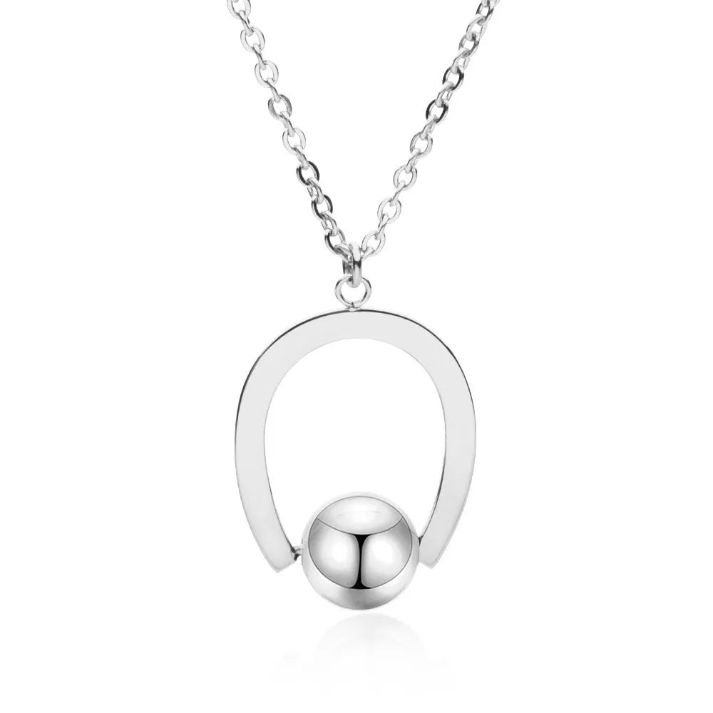 Stainless steel geometry pendant necklace with adjustable bead chain in gold or silver electroplated finish