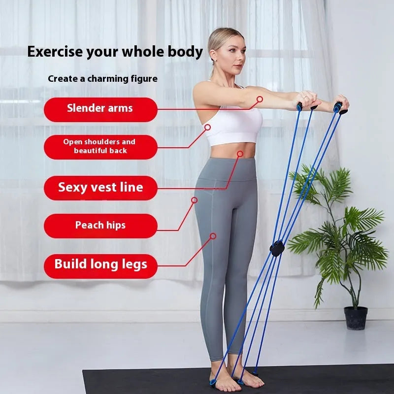 Blue and red eight-character TPR puller with cross tension device for shoulder fitness training