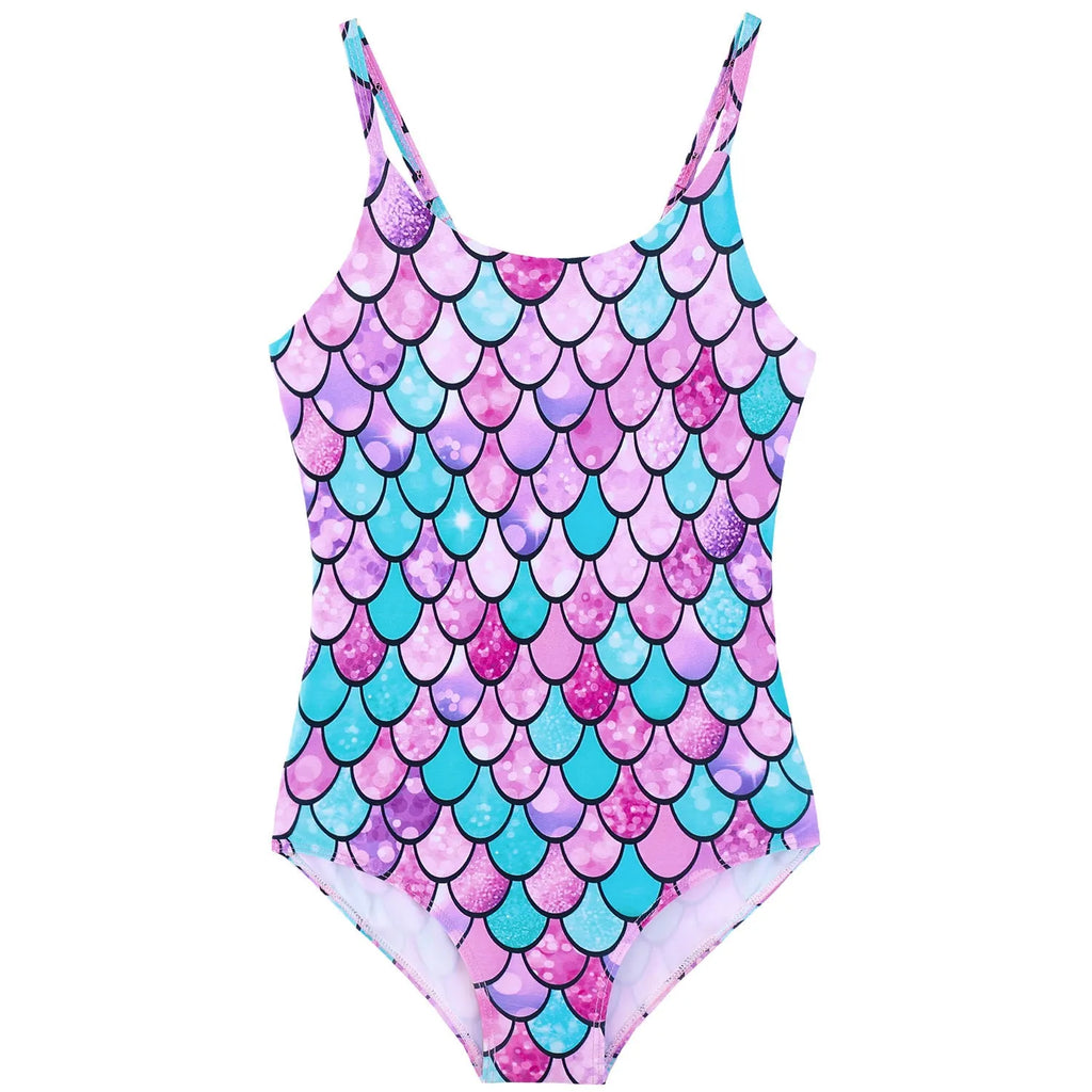 Children's mermaid one-piece swimsuit in polyester with high elasticity for girls swimming and wading