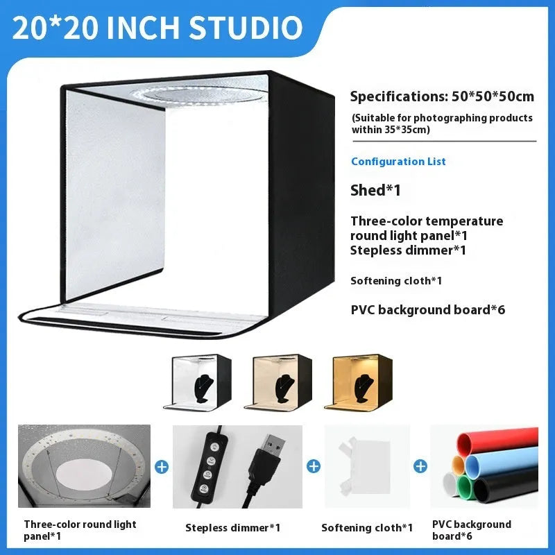 50cm studio light box with folding three-colour light board and metal frame