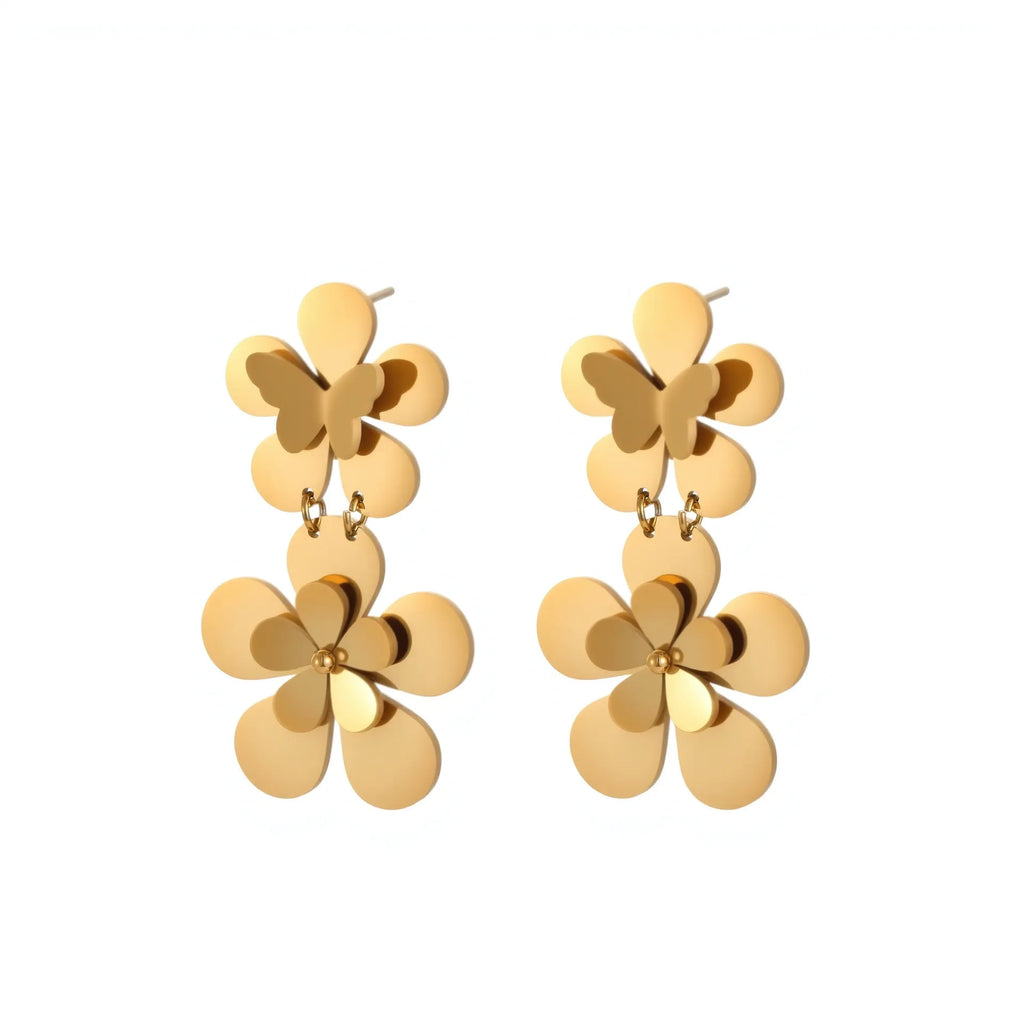 Gold flower butterfly geometric earrings for women with stainless steel construction