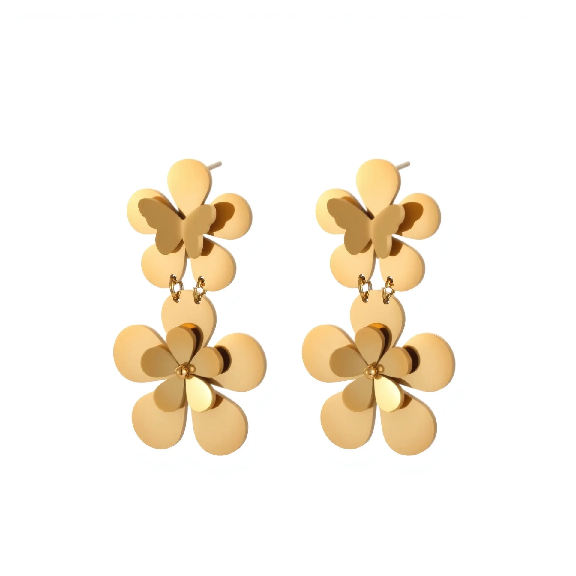 Gold flower butterfly geometric earrings for women with stainless steel construction