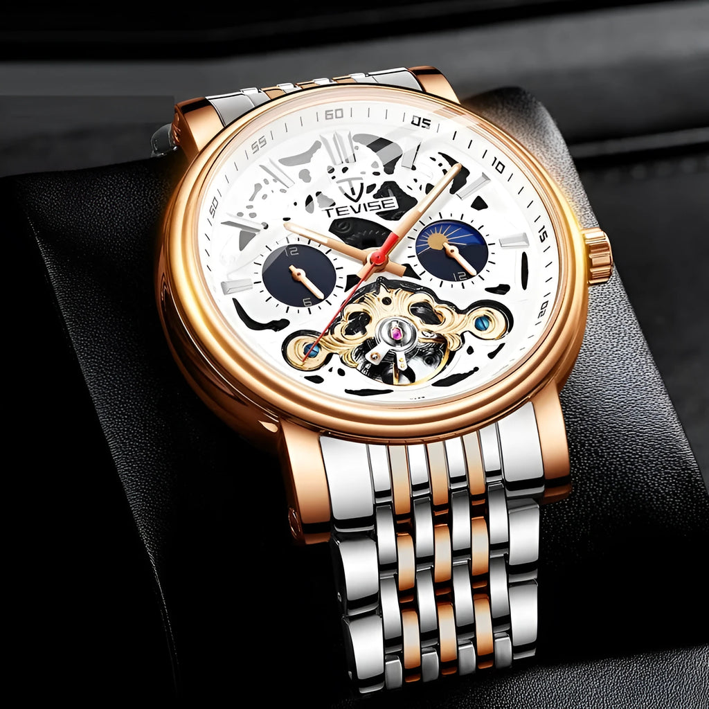 Men's tourbillon mechanical watch with luminous hands and waterproof case