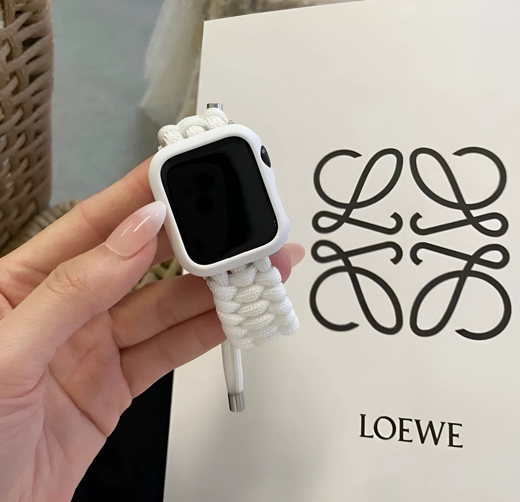 Braided paracord smart watch strap in black colour compatible with Apple Watch Samsung Huawei models