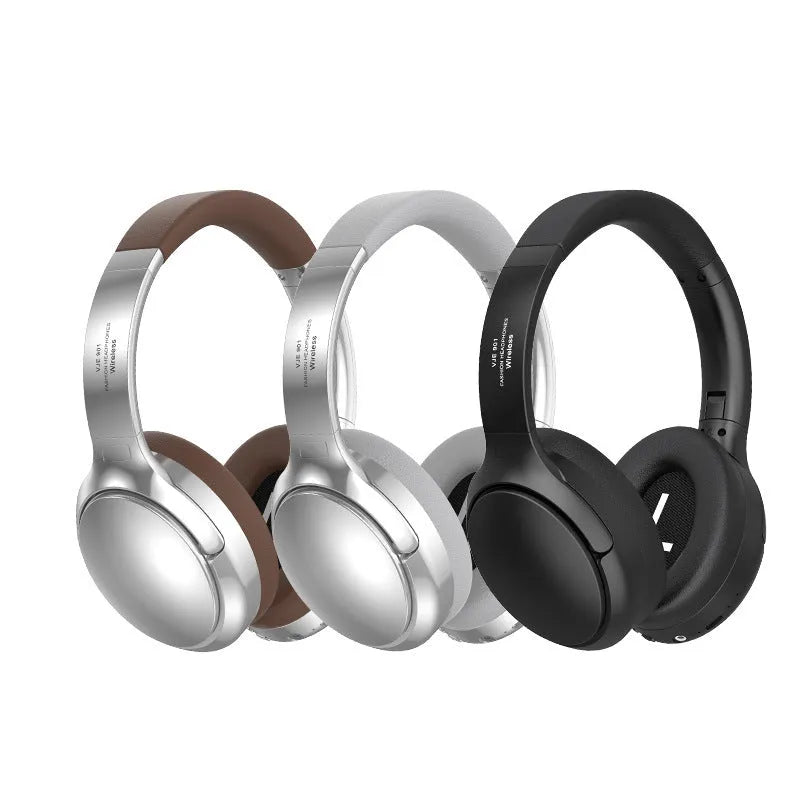 Retro wireless Bluetooth headset in vintage brown with metal ear cups and padded headband