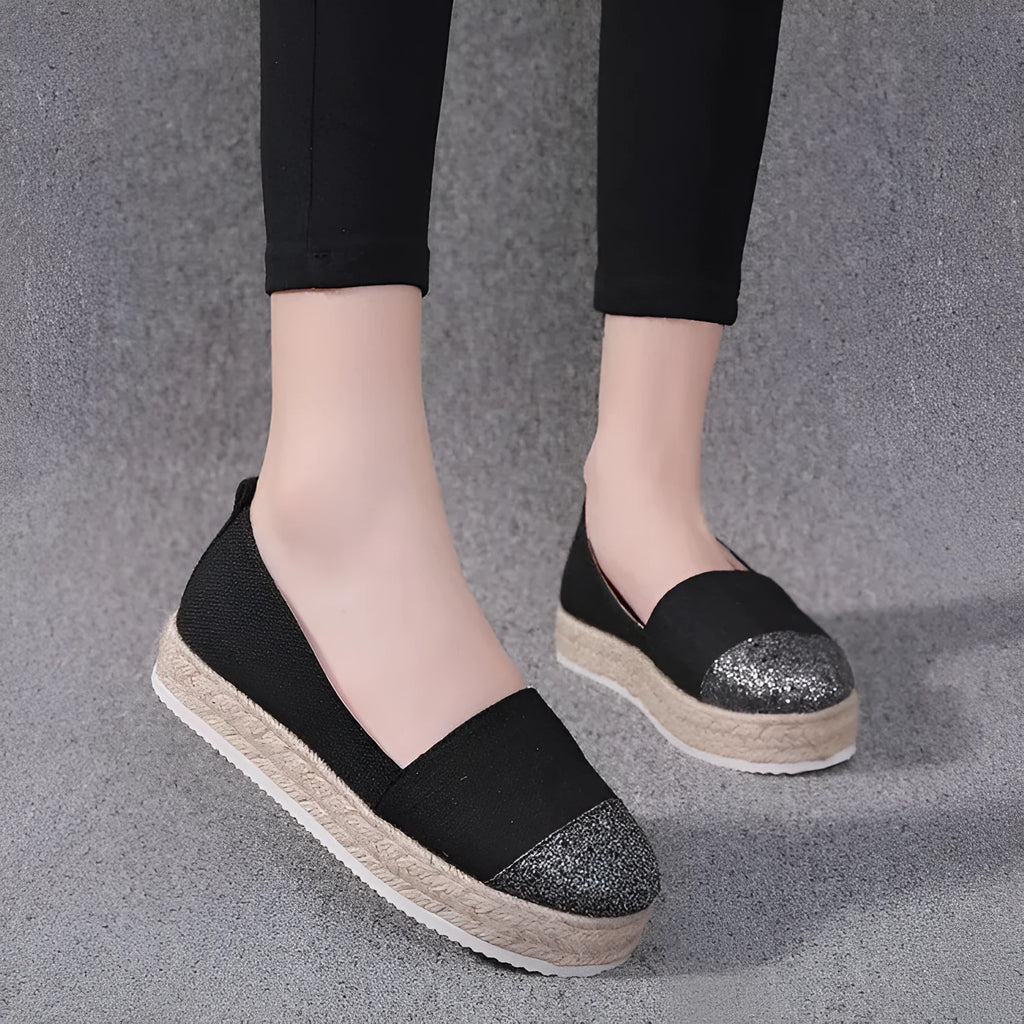 Plus size breathable canvas flat shoes round toe cloth upper available in black and beige