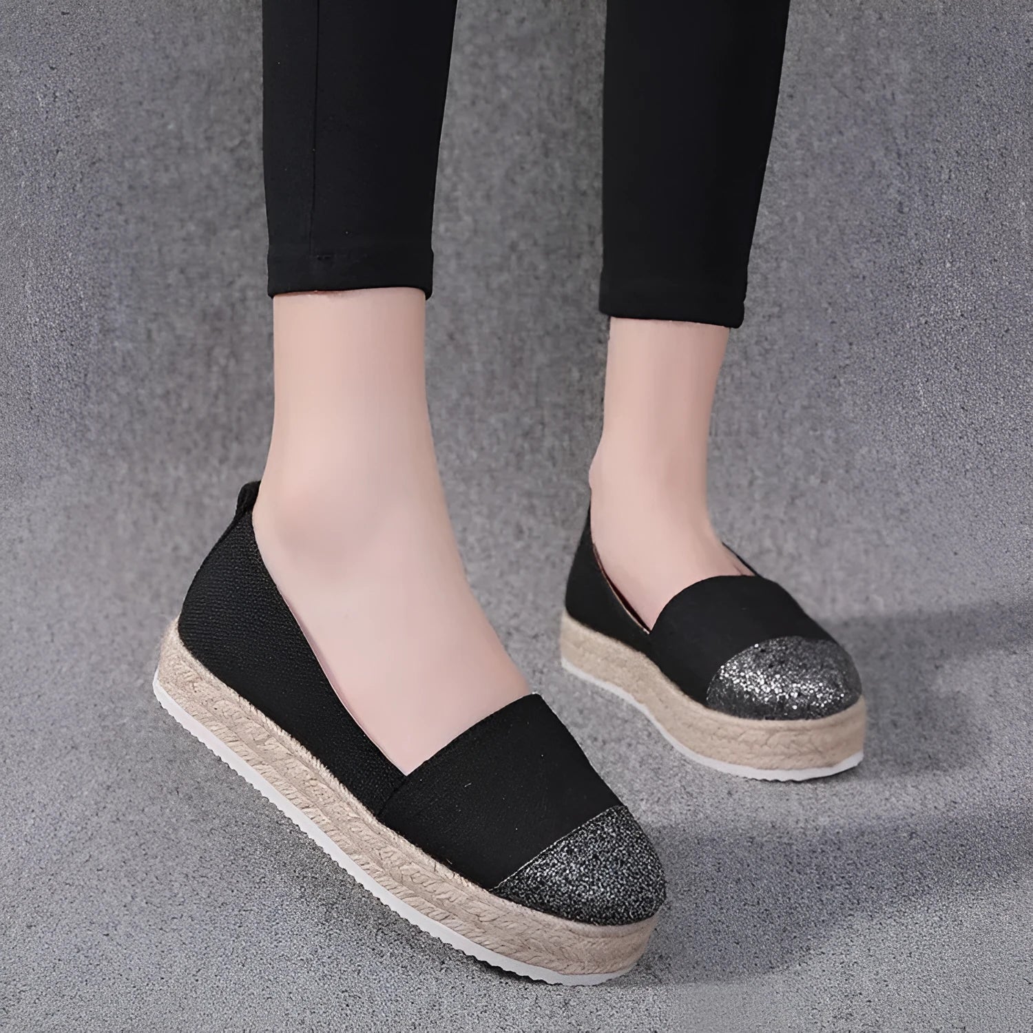 Plus size breathable canvas flat shoes round toe cloth upper available in black and beige