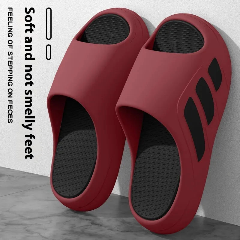 Brown and two-tone EVA platform slippers for men and women with size guide information
